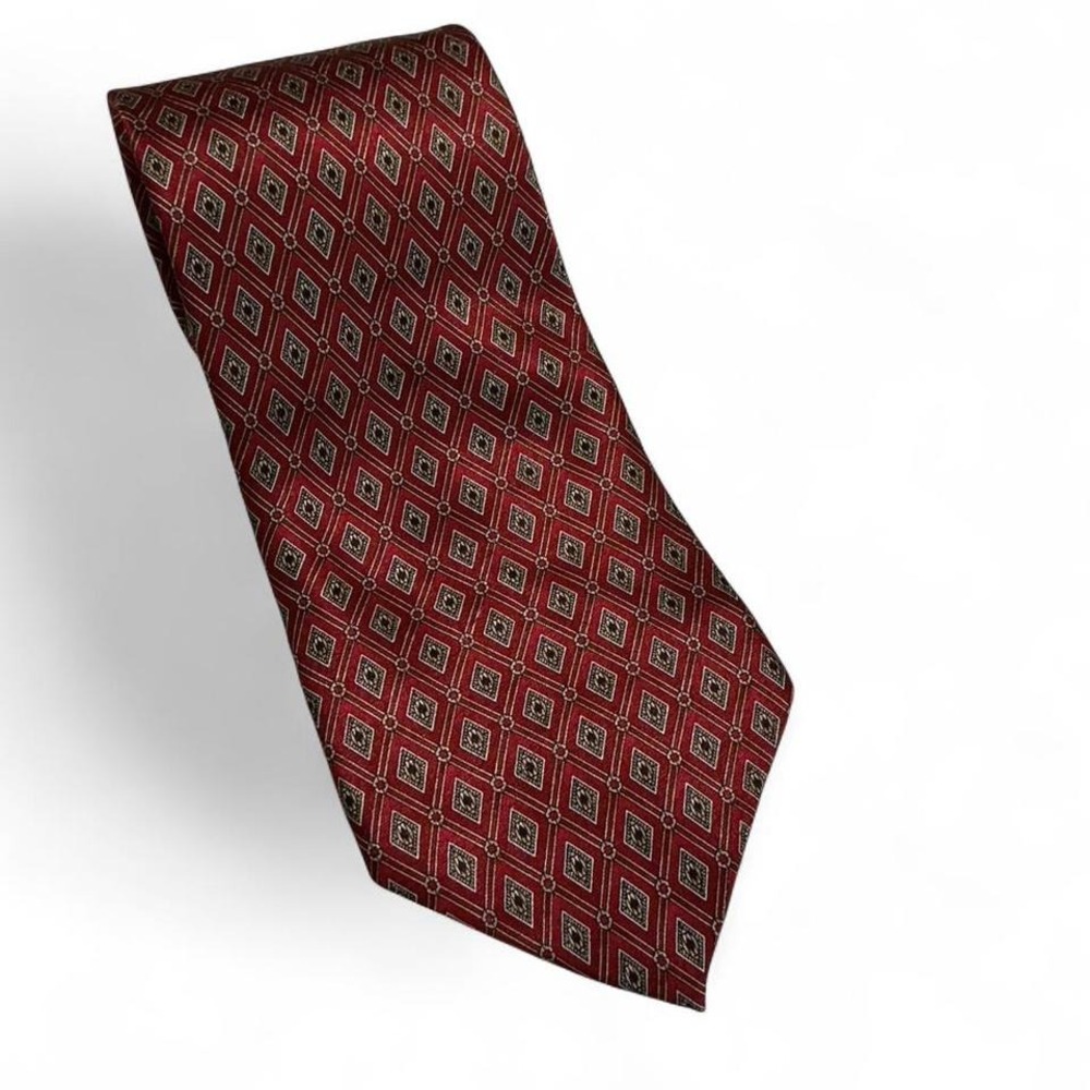 Pierre Cardin deep burgundy/red and black geometric silk‎ necktie #tie #preppy